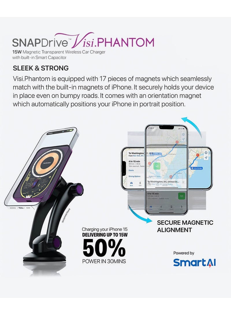 Microdia SNAPDrive Visi.Phantom 15W Wireless Car Charger w/Super Capacitor, Purple - Image 4